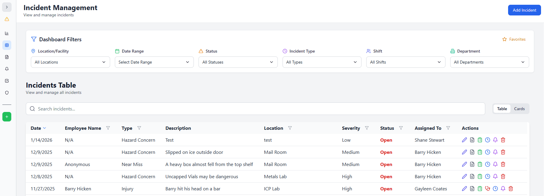 Incident Management Dashboard
